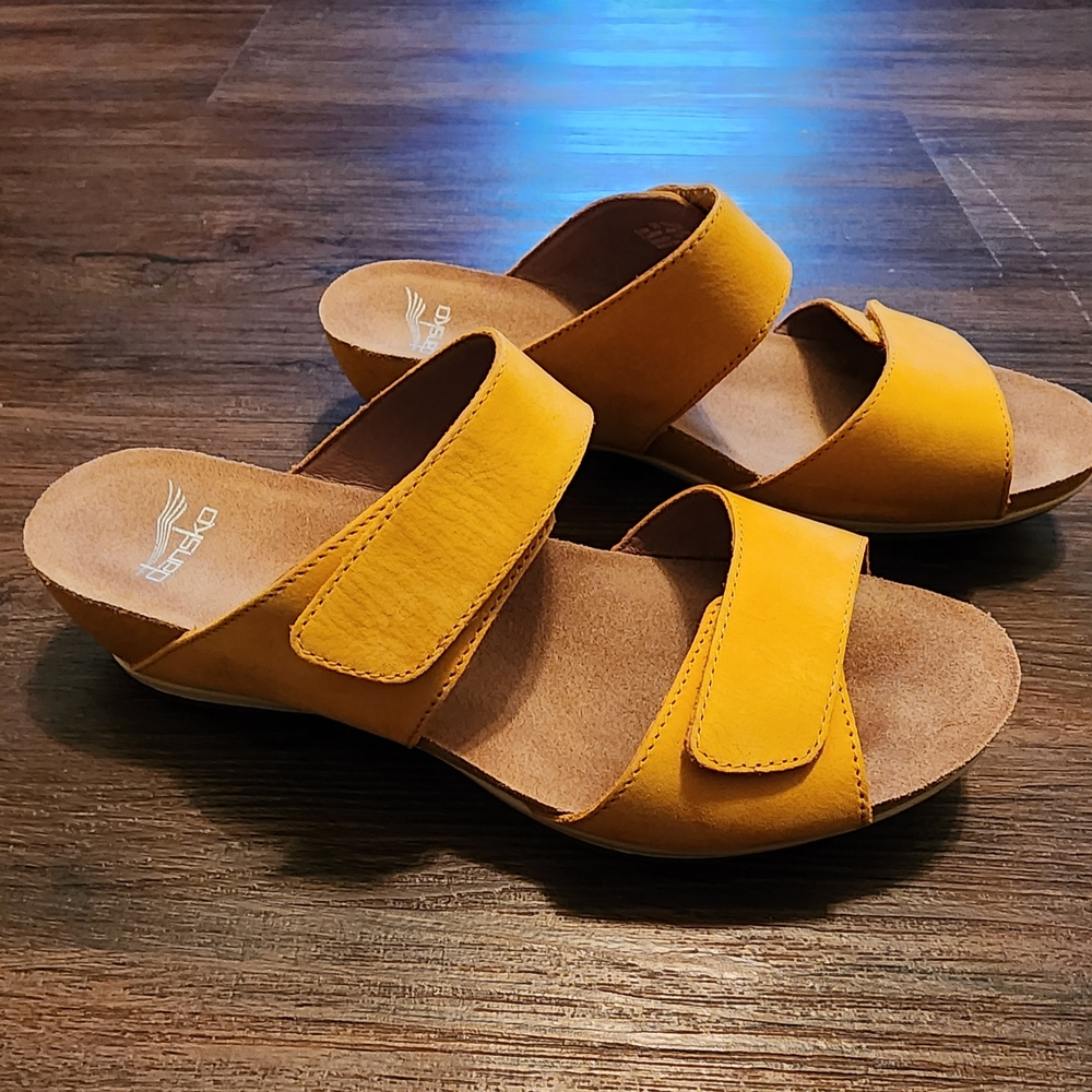Women's Dansko Double-Strap Slide Sandals in Mustard Yellow